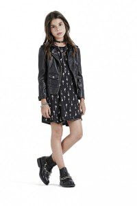 Vestido estampado con campera de cuero para nenas invierno 2016 Ona Saez Kids