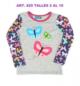 remera gris con mariposas Flow kids invierno 2018