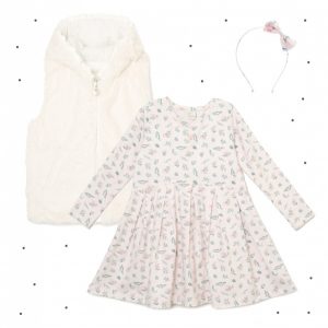 vestido corto mangas largas con falda plisada estampado niñas Broer Enfants otoño invierno 2018