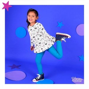 buzo niña estampado de algodon largo estilo vestido con calza Bluma invierno 2018