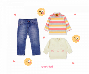 polera a rayas y buzo plush con jeans beba owoko invierno 2018