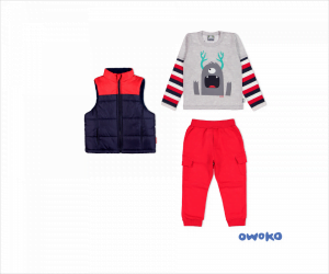remera mangas largas chaleco y pantalon de algodon con bolsillos nene owoko invierno 2018