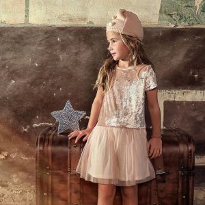 vestido con top de terciopelo mangas corta y pollera de tul Gro otoño invierno 2018