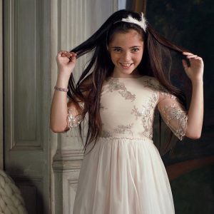 vestido de fiesta para nena con top y mangas de microtul bordado Gro otoño invierno 2018