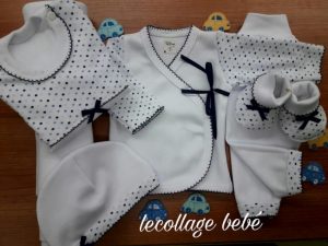 ajuar para bebe blanco con lunares azules lecollage verano 2019