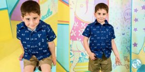 camisa estampada y bermuda de gabardina Pako peko primavera verano 2019