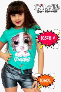 remera lentejuelas short engomado niña Dilo tu primavera verano 2019