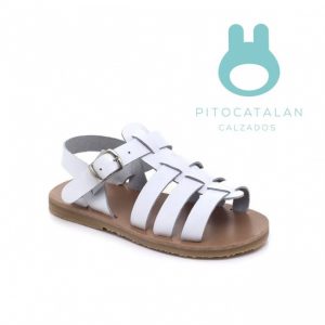 sandalia de cuero blanca para niña Pitocatalan Primavera verano 2019