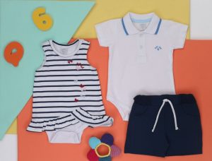 vestido rayado y chomba body bebes Soft Red Primavera verano 2019 