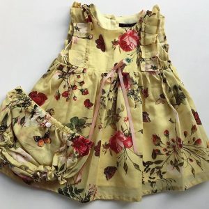 vestido amarillo con flores y bombacha beba Little akiabara verano 2019