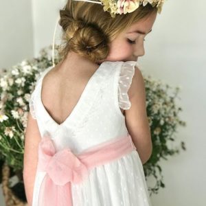 vestido fieta comunion blanco lazo rosa Gro web verano 2020
