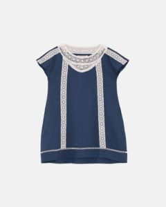 vestido recto azul con puntilla blanca niña Wanama girls verano 2020
