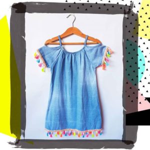 vestido denim niña con pompones babu verano 2020 vestido denim niña con pompones babu verano 2020