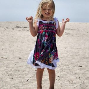 vestido azul con flores y punto smock te como a besos verano 2020