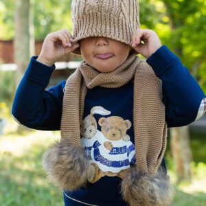 Gorro tejido lana y bufanda beige para niño