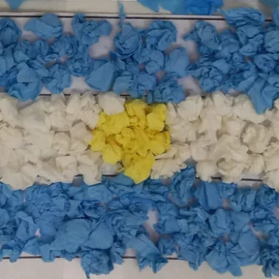 Bandera argentina con bolitas de papel creppe bandera argentina con flecos de papel creppe
