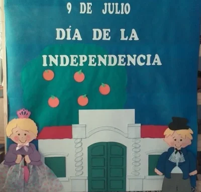Cartelera con casa de tucuman para el dia de la bandera 9 de julio