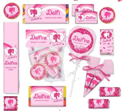 barbie glitter kit etiquetas golosinas