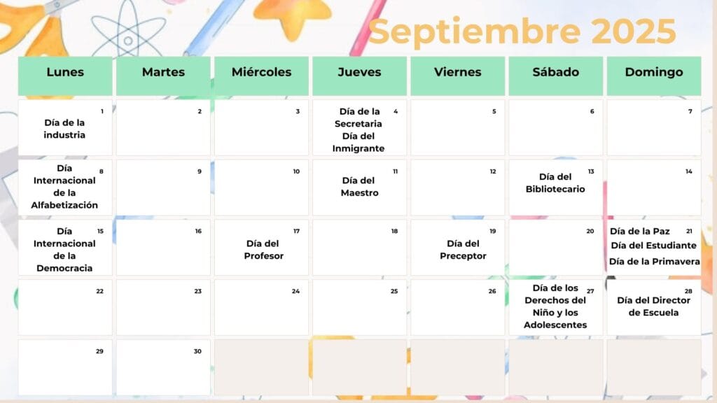 Calendario efemerides septiembre 2025
