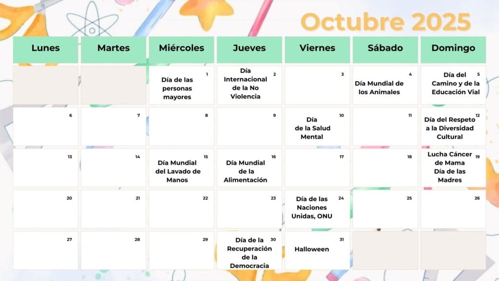 calendario efemeridos octubre 2025