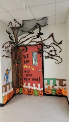 Decoracion de puerta Halloween murcielago y calabazas