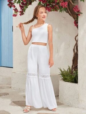 look blanco formal palazzo blanco y top niña look blanco formal palazzo blanco y top niña