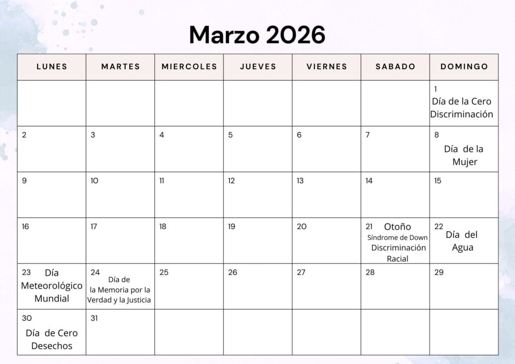 Calendario Efemerides Marzo 2026