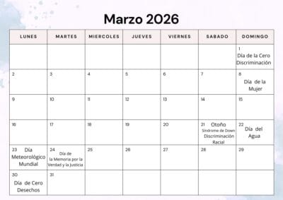 Calendario Efemerides Marzo 2026