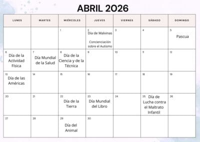 Calendario escolar Efemerides Abril 2026