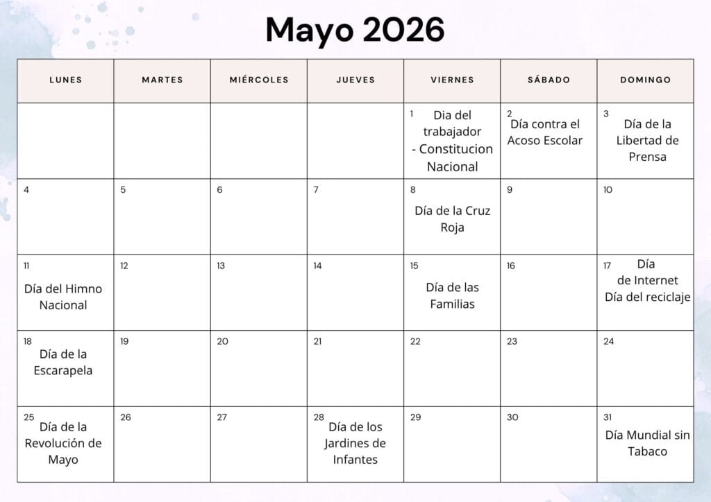 Calendario efemerides mayo 2026