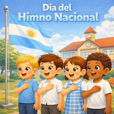 Carteleras y afiches sobre el Día del Himno Nacional