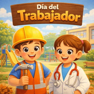 Carteleras y escenario para el día del trabajador