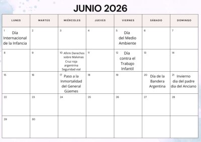 Calendario escolar de Junio 2026 Efemerides