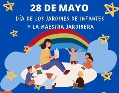 poster dia de los jardines y maestra jardinera