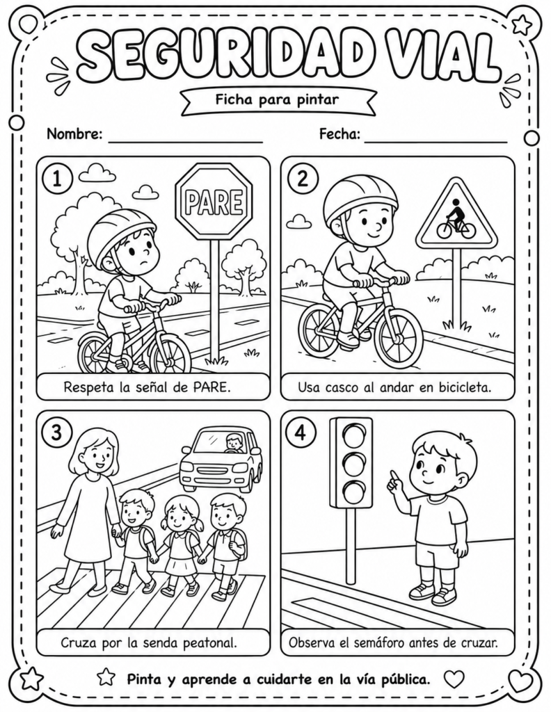 dibujo para colorear sobre seguirdad vial par aniños