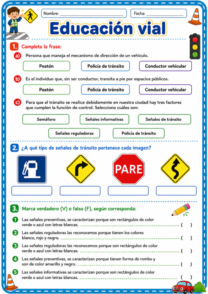 ficha de actividades sobre segurdad vial