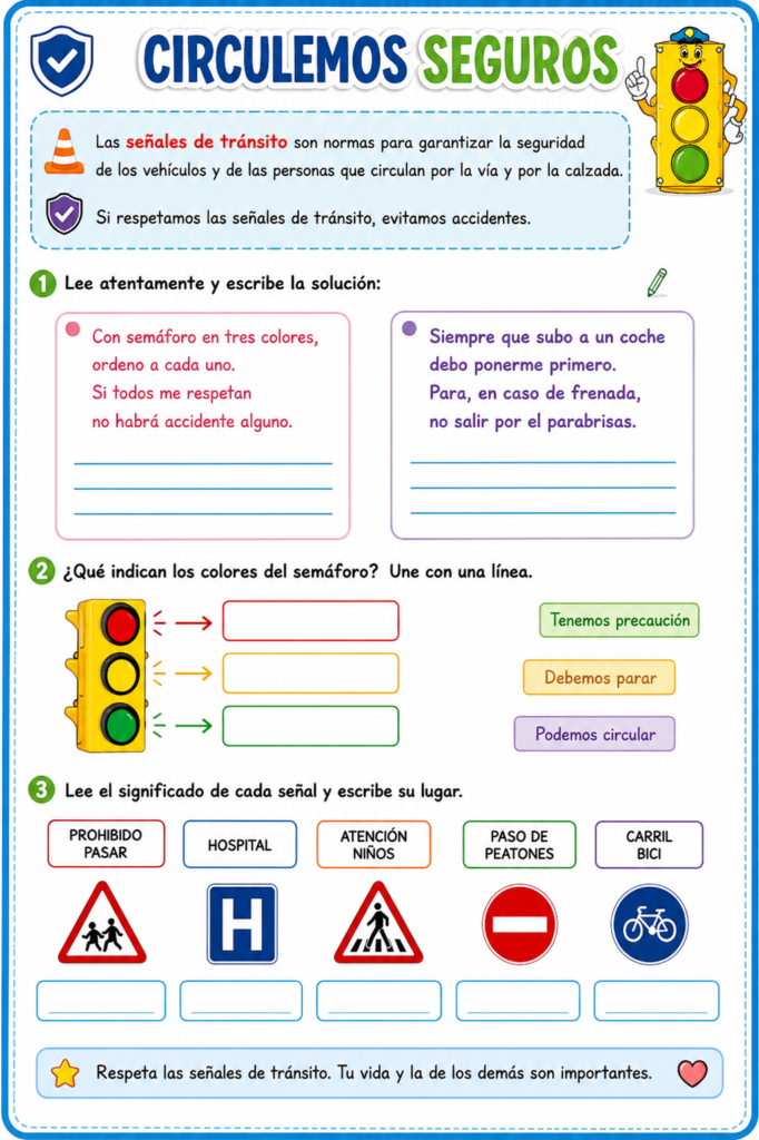 ficha de actividades sobre segurdad vial para niños