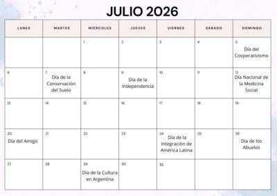 Calendario de julio 2026 Efemerides Calendario de julio 2026 Efemerides