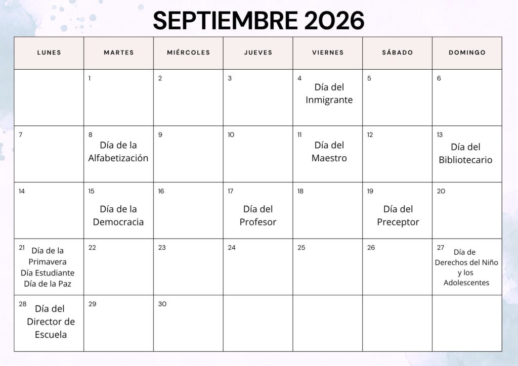 Calendario efemerides septiembre 2026