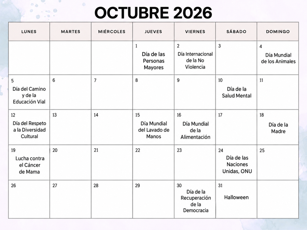 calendario efemerides octubre 2026