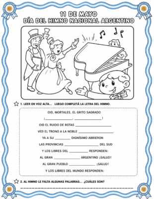 Actividades para primaria para el día del himno nacional colorear y completar Actividades para primaria para el día del himno nacional colorear y completar