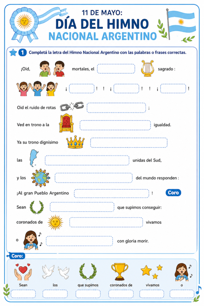 Actividades para primaria para el día del himno nacional completar el himno