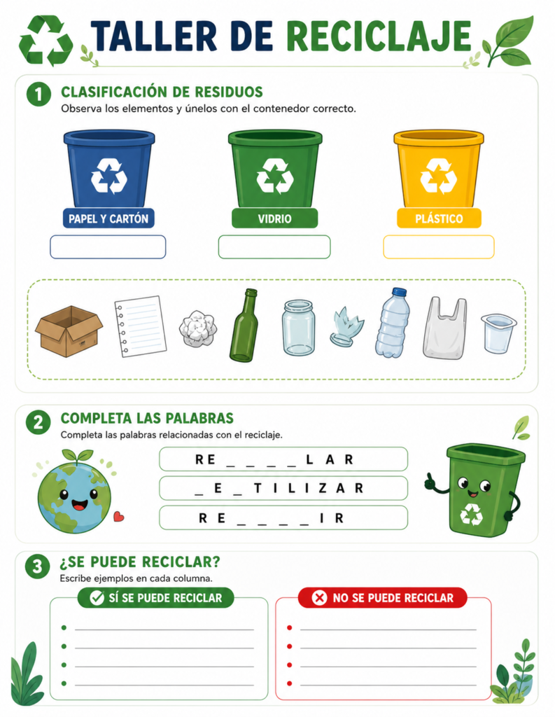Actividades para aprender sobre reciclaje para primaria