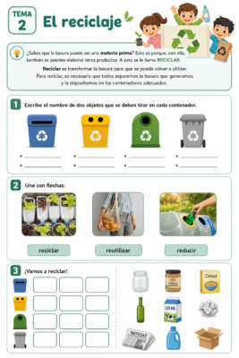 Ficha de Actividades para aprender sobre reciclaje