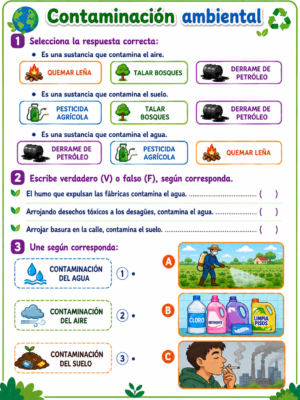 Ficha para completar actividades sobre contaminacion ambiental