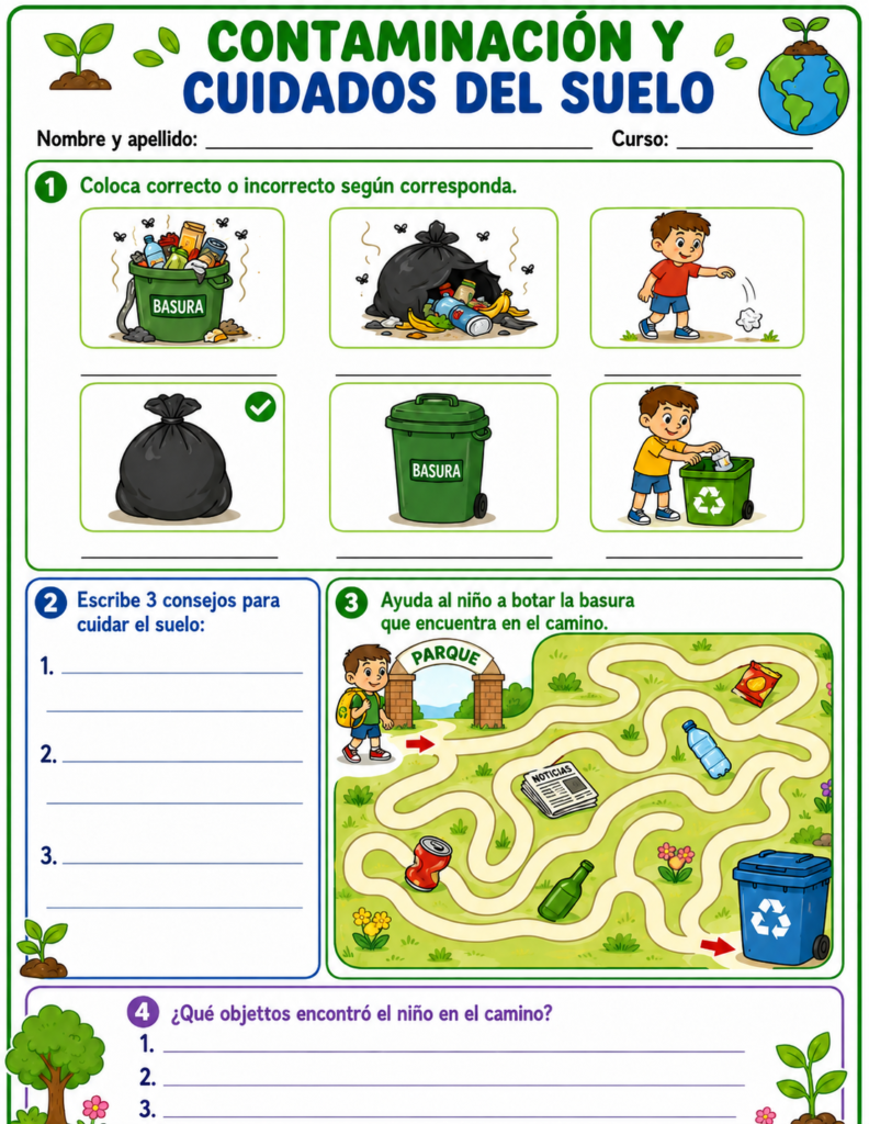 Ficha para completar actividades sobre contaminacion del suelo
