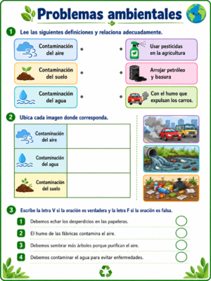Ficha para completar actividades sobre problemas ambientales