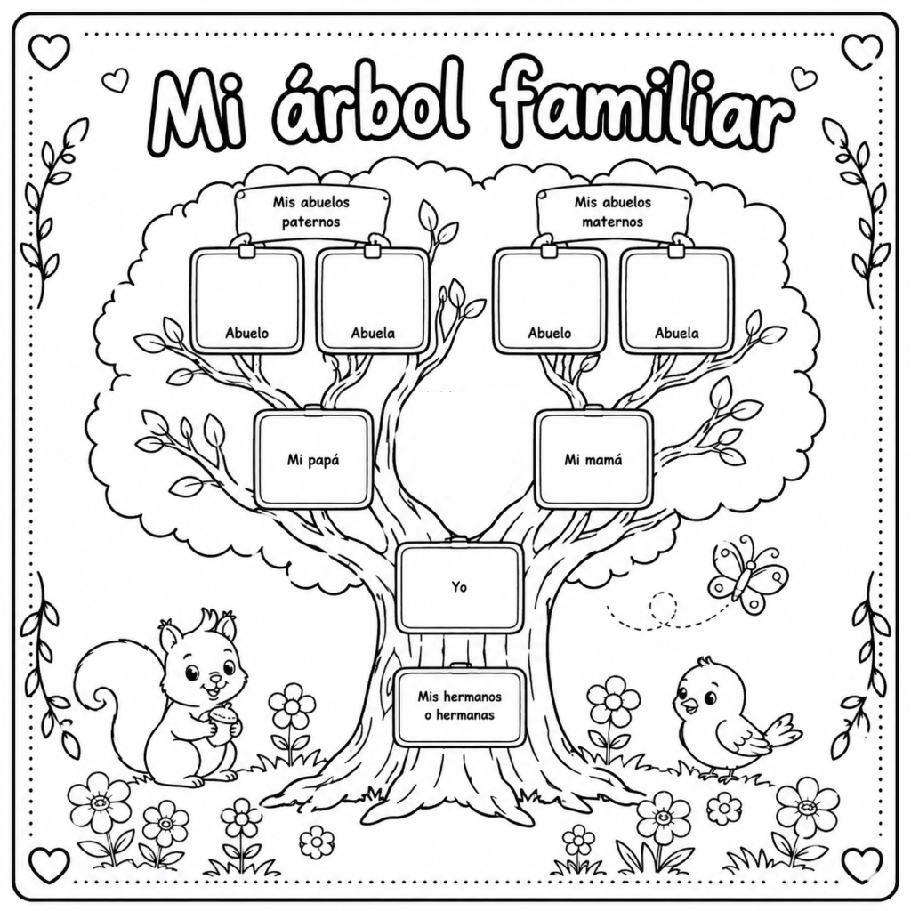 arbol genealogico para completar y colorear