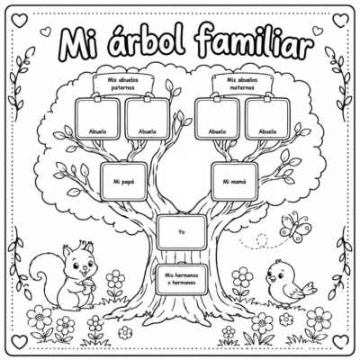 arbol genealogico para completar y colorear