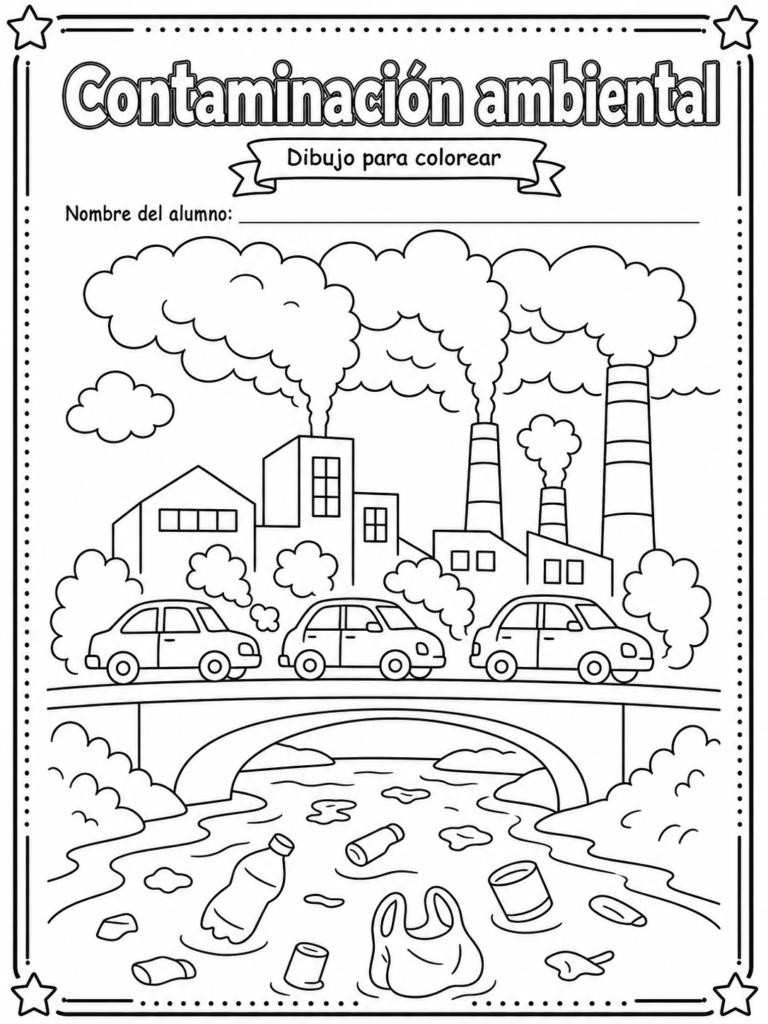 dibujo para colorear de contaminacion